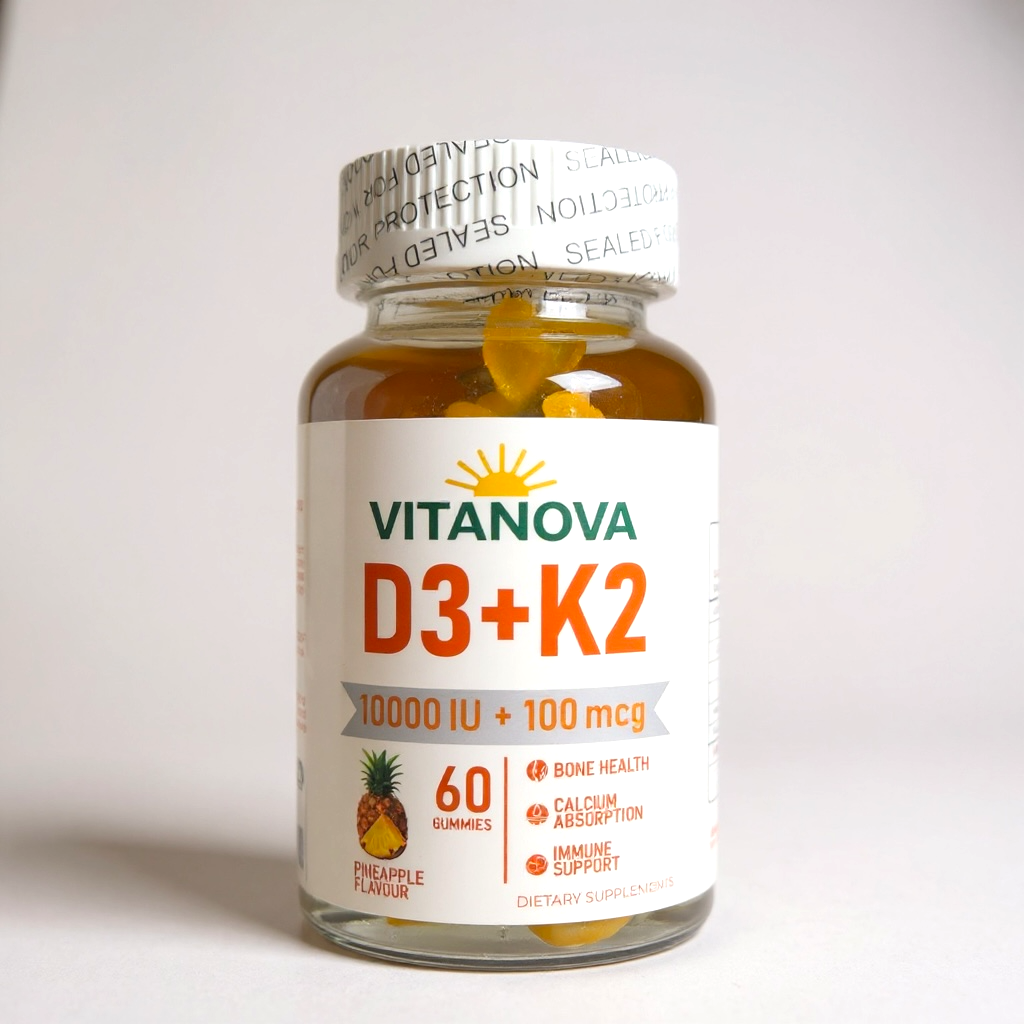 VitaNova D3+K2 Gummies – 10,000 IU Vitamin D3 + 100 mcg K2